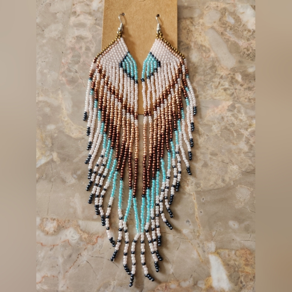 Fringe Beaded Earrings Southwestern Bohemian Cowgirl Handmade